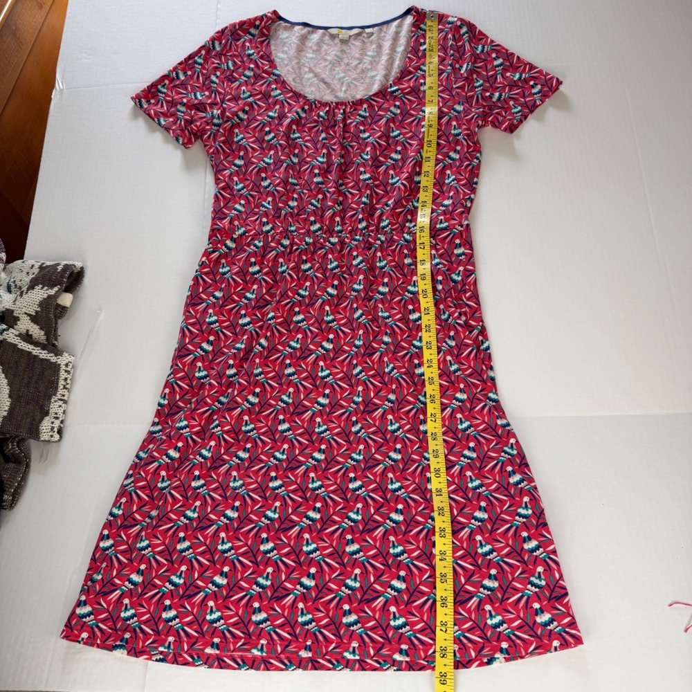 Boden Bird Print Elspeth Jersey Dress Pink Blue Short Sleeve Cotton Modal US 8R - Picture 8 of 9